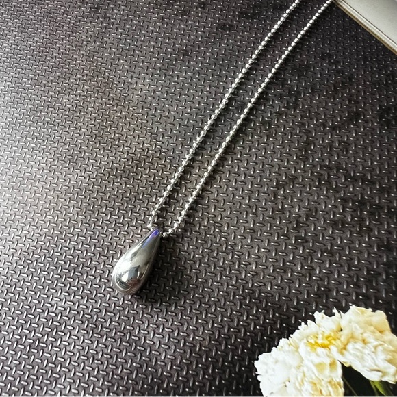 925 Sterling Silver Teardrop Ball Chain Necklace - Picture 3 of 7